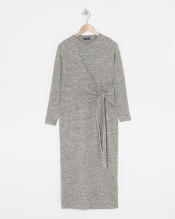 Crew Neck Long Sleeve Tie Waist Dress