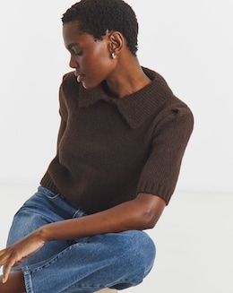 Chocolate Fluffy Collar Jumper