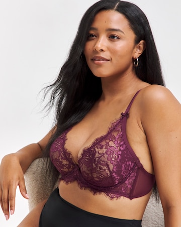 Figleaves Pulse Lace Underwired Plunge Bra B-G - Purple