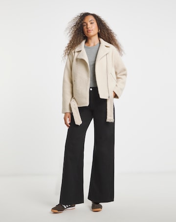 Ecru Boiled Faux Wool Biker