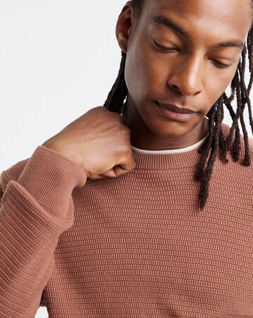 Pink Textured Knitted Crew Neck Jumper