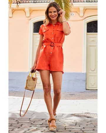 Sosandar Shirt Sleeve Utility Linen Playsuit