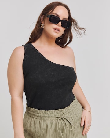 Black One Shoulder Rib Top