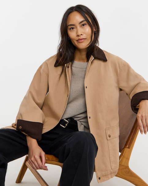 Cord Collar Relaxed Utility Barn Jacket