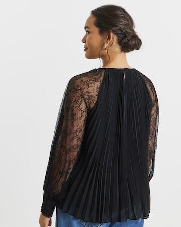 Joanna Hope Pleated Blouse With Lace Sleeve