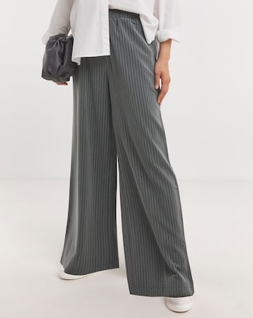 Soft Pull On Grey Pinstripe Wide Leg Trousers