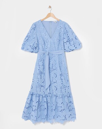 Joanna Hope Blouson Sleeve Belted Lace Dress