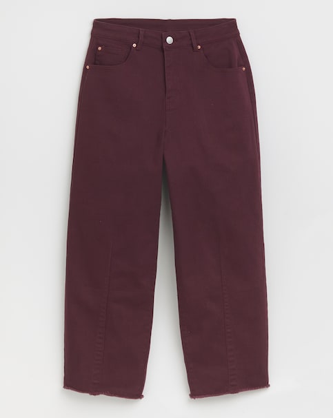 Burgundy Comfort Stretch Dart Detail Tapered Leg Jeans