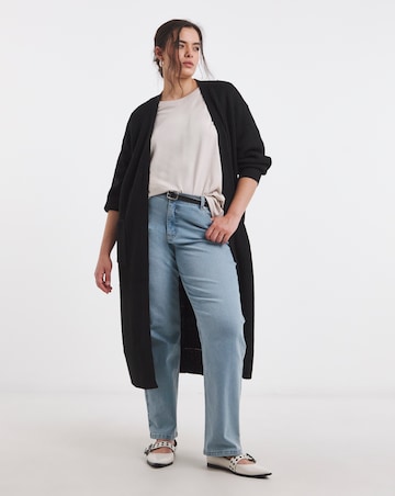 Black Longline Fisherman Rib Cardigan