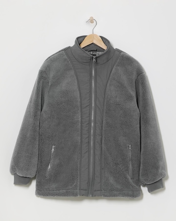 Charcoal Funnel Neck Lined Longline Borg Jacket