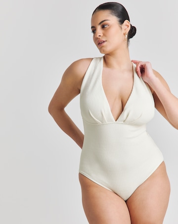 Simply Be Textured Cross Back Plunge Swimsuit