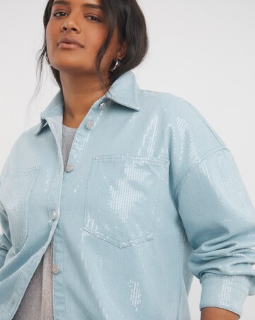Light Wash Clear Sequin Denim Oversized Shirt