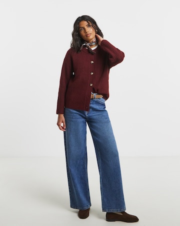 Cosy Yarn Wine Crew Neck Ribbed Cardigan