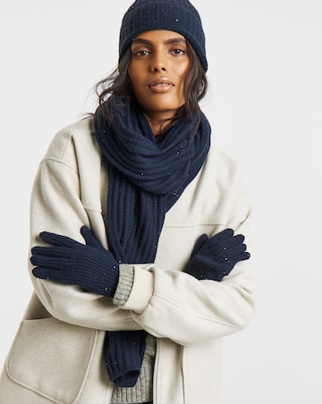 Sequin Detail Scarf, Hat & Glove Set