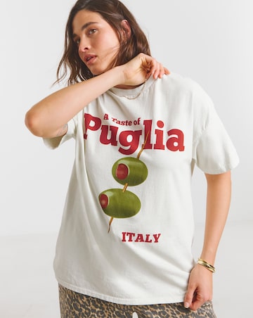 Simply Be Ecru Olive Graphic T-Shirt