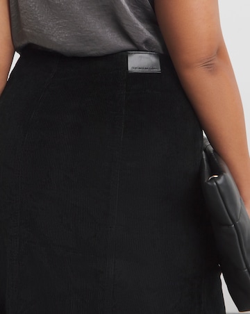Black Cord Fit and Flare Denim Maxi Skirt