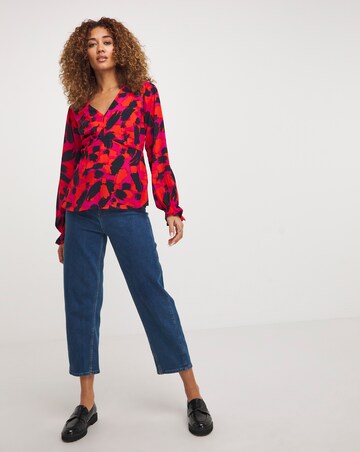 V Neck Abstract Print Tea Top