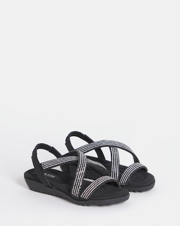 Heavenly Soles Breeze Low Wedge Comfort Diamante Sandals - Extra Wide Fit (EEE)