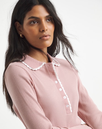 Simply Be Ivory Contrast Scallop Trim Polo Top