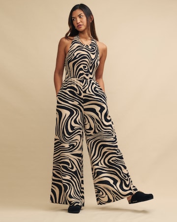 Nobody's Child Black Swirl Print Halter Neck Jumpsuit