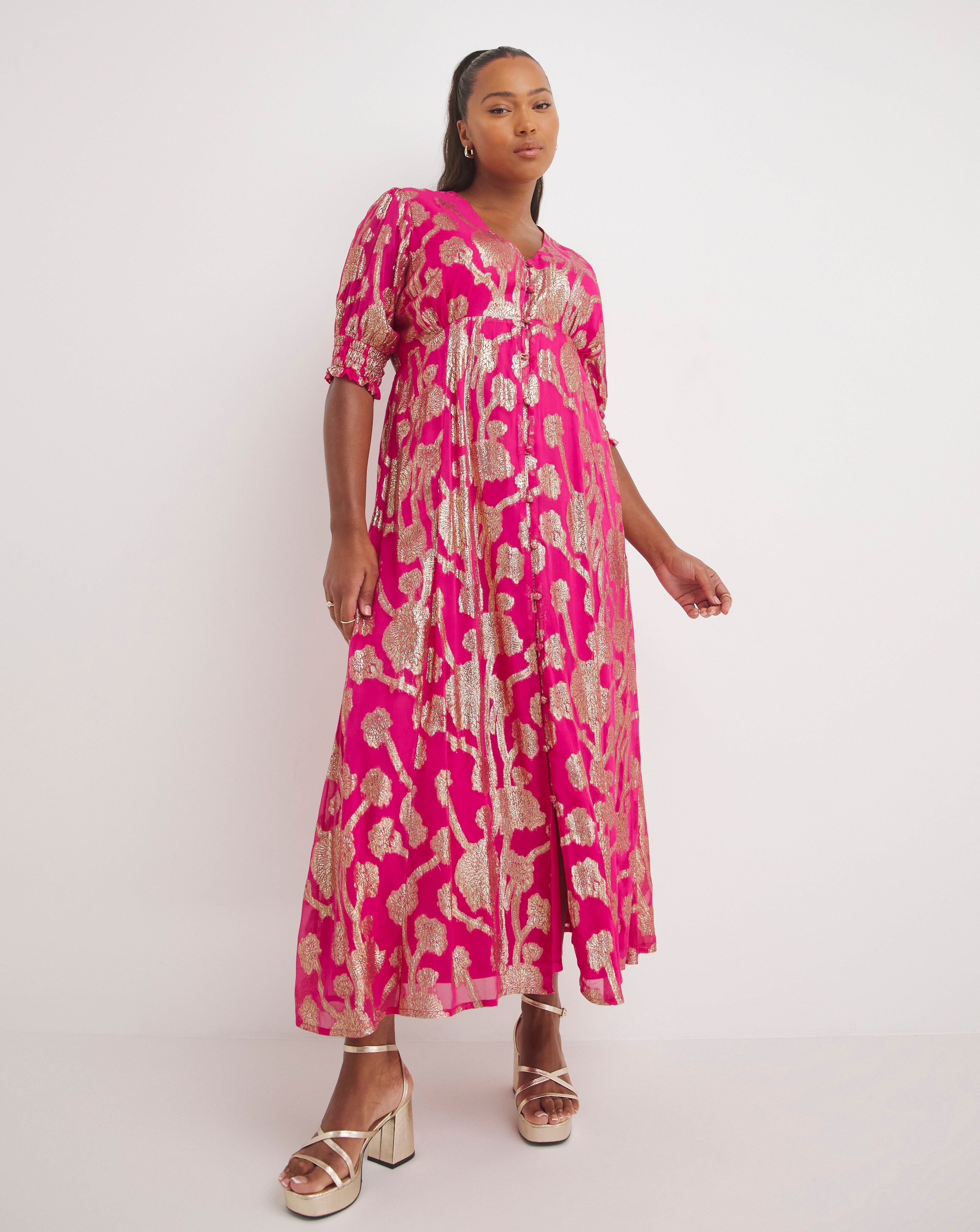Pink And Gold Jacquard Maxi Dress | Fashion World