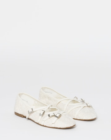 Casey Buckle Detail Lace Ballerina Shoes - Wide Fit (E)