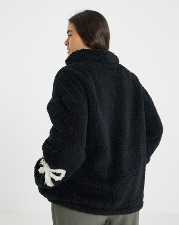 Black Sherpa Teddy with Bow Sleeve Detail