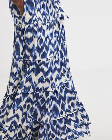 Blue Print Crinkle Tiered Maxi Skirt