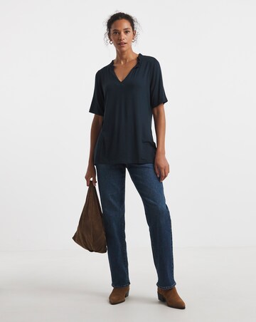 Navy Frill Neck Top