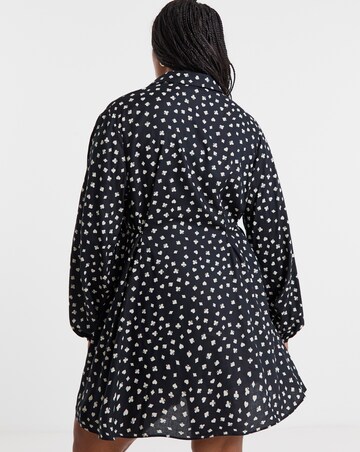 Black Print Midi Shirt Dress