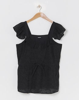 Black Broderie Blouse With Frill Sleeve