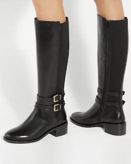 Dune Tatter Black Leather Stretch-Back Knee-High Boots Standard Fit