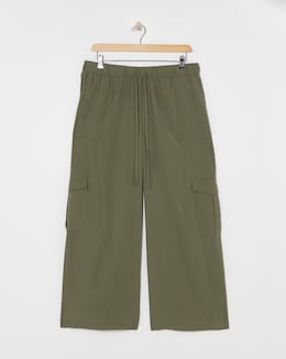 Simply Be Khaki Drawcord Waist Utility Wide Leg Trousers