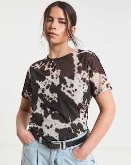 Simply Be Cow Print Relaxed Fit Mesh T-Shirt