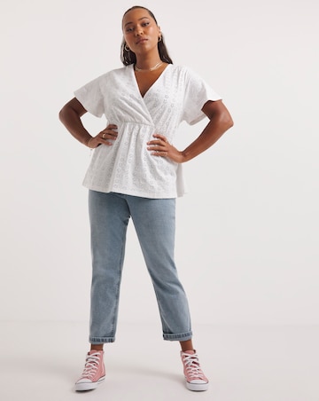 White Jersey Broderie Angel Sleeve Top