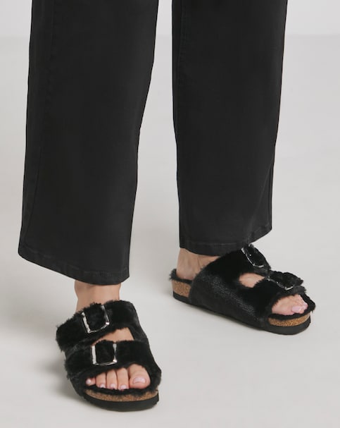 Garcia Fluffy Two Strap Footbed Slippers - Extra Wide Fit (EEE)