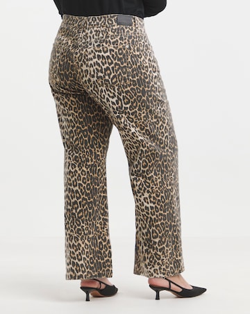 Leopard Print Denim Wide Leg Jeans