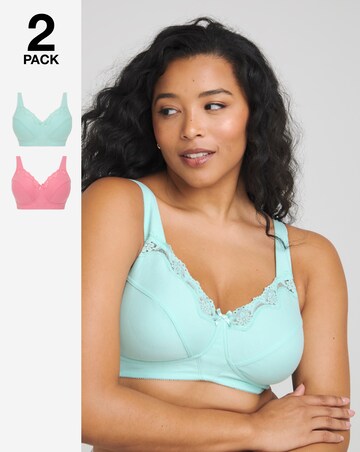 Pretty Secrets Sarah 2 Pack Pink/Aqua Full Cup Non Wired Bras B-G