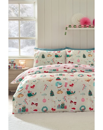 Catherine Lansfield Christmas Happy Holidays So Soft Reversible Duvet Cover Set