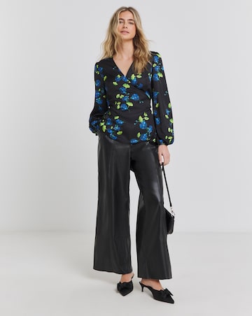 Joanna Hope Floral Satin Wrap Blouse