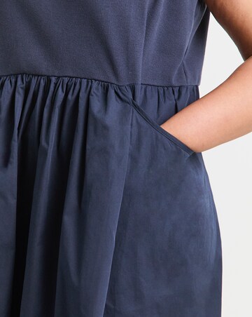 Navy Jersey Poplin Mix Apron Dress With Pockets