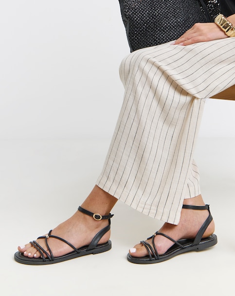 Toni Strappy Hardware Detail Flat Sandals - Wide Fit (E)