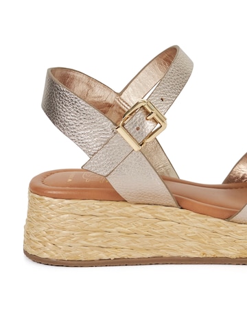 Dune Littleton Gold Leather Wedge Sandals - Wide Fit (E)