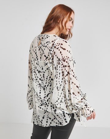 Joanna Hope Print Tie Sleeve Blouse