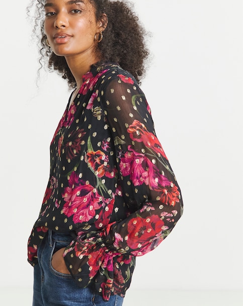 Joanna Hope Metallic Floral Printed Blouse