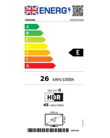 Toshiba 32WF2F53DB 32in Smart VIDAA HD Ready TV with VIDAA Voice