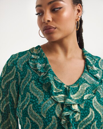 Joanna Hope Foil Print Ruffle Dress