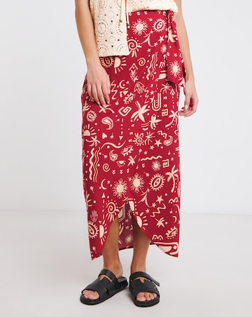 Simply Be Red Print Spun Viscose Wrap Midaxi Skirt