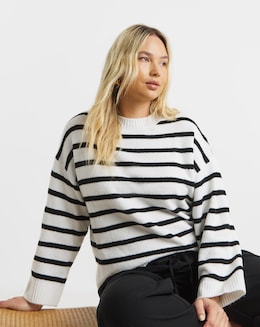 Cosy Yarn Ivory &amp; Black Stripe Crew Neck Jumper
