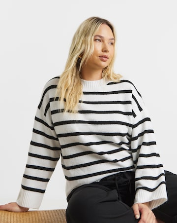 Cosy Yarn Ivory & Black Stripe Crew Neck Jumper